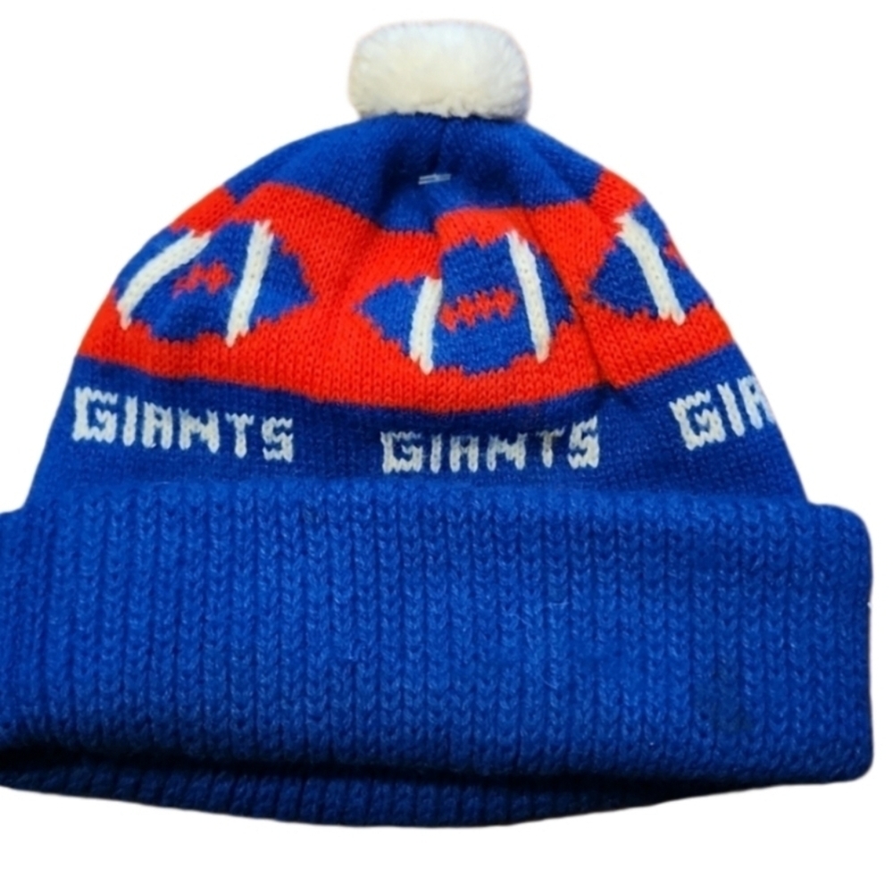Giants Knit Pom Beanie Unisex OSFM Blue Red Football Logo Fold Hem